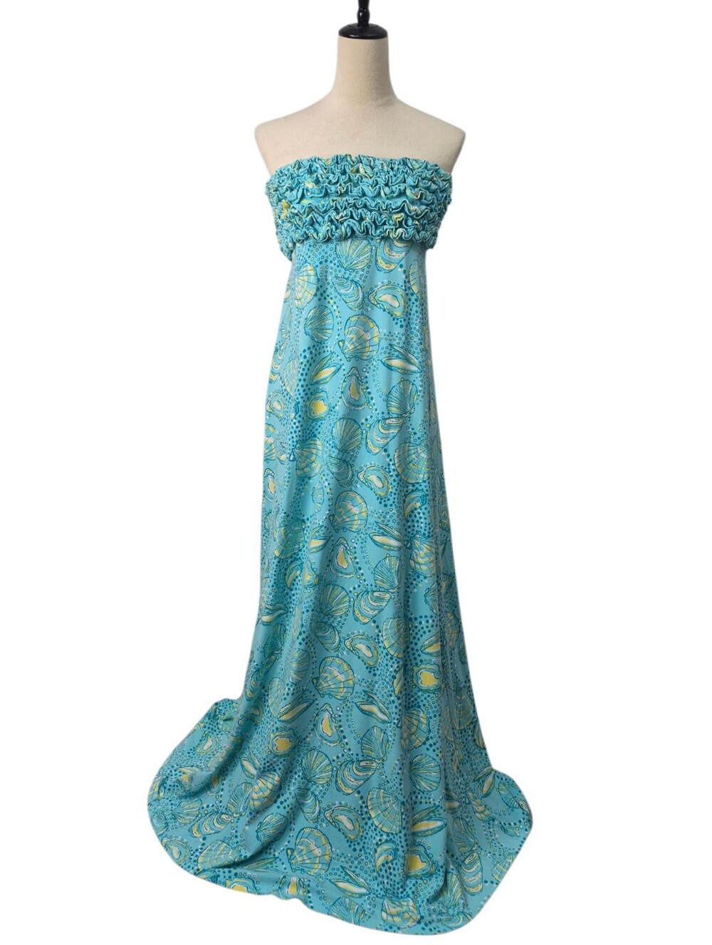 Lilly Pulitzer Strapless Ruffled Bodice Shell Print Maxi Dress M Coastal Resort - Picture 2 of 14